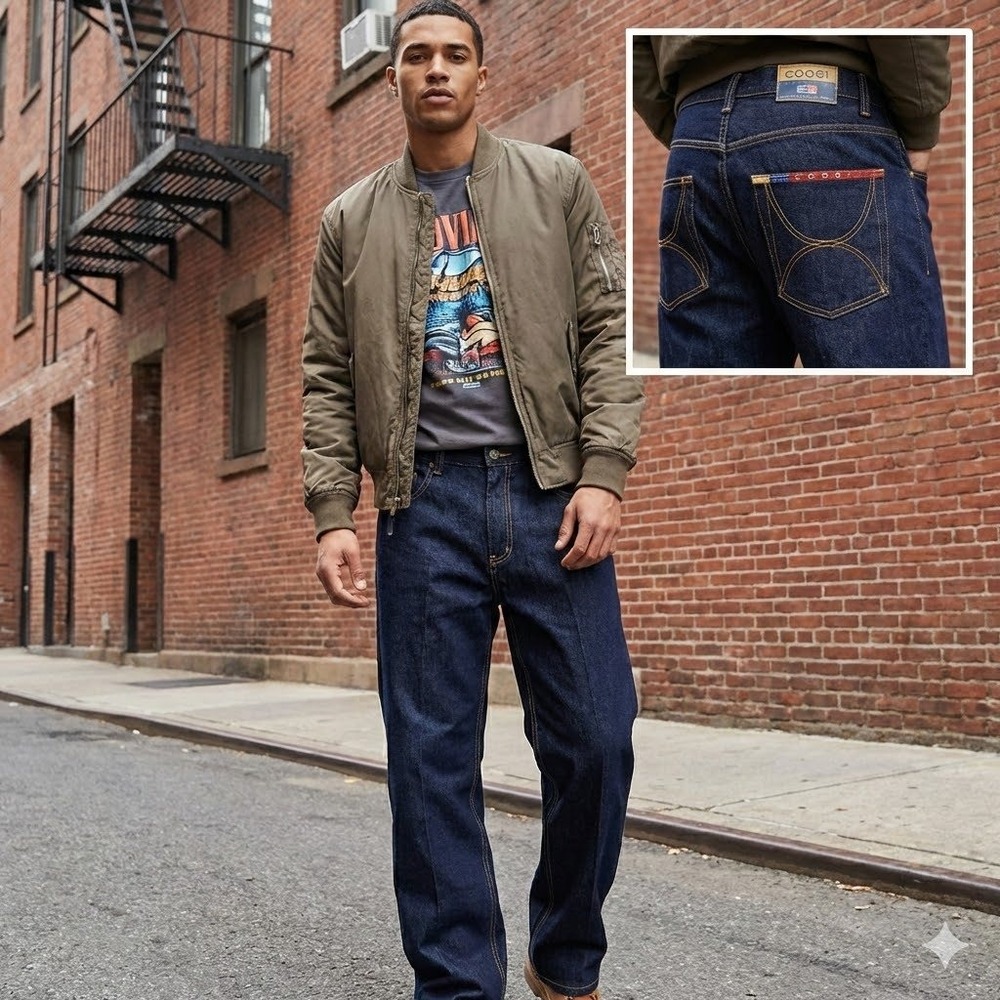 Vintage Coogi Down Under Blue Jeans Men's 36x34 Baggy Y2K‎ Dark Wash Embroidered